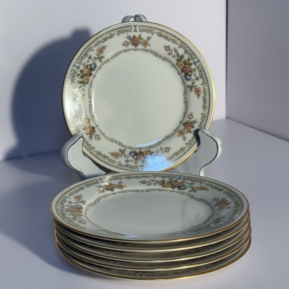 Noritake Ivory China Homage Pattern 7236 Floral Gold Rim 6 Bread & Butter Plates - Picture 1 of 3